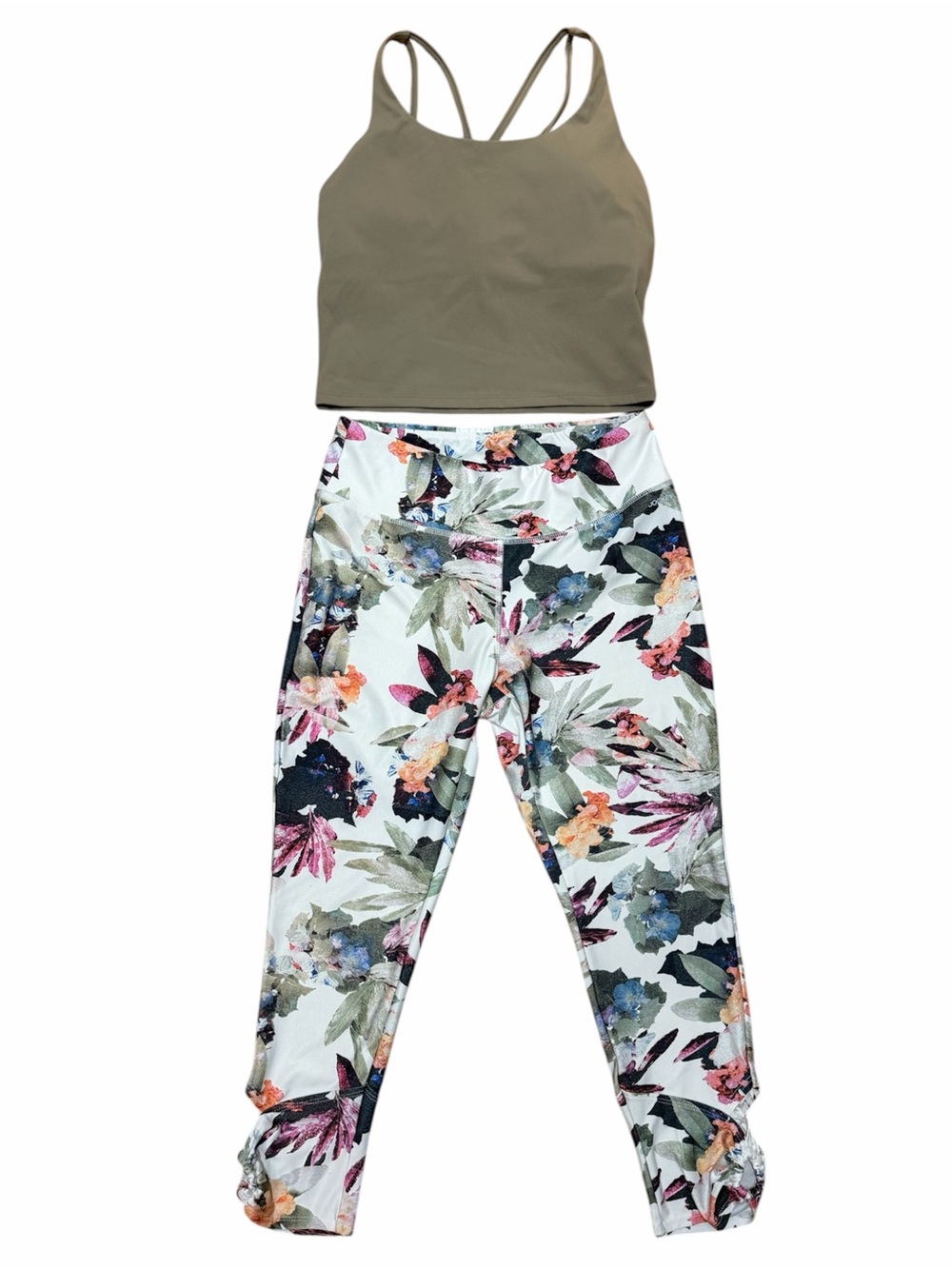 Womens workout tan tank top and with floral leggings! Size Medium! Both included